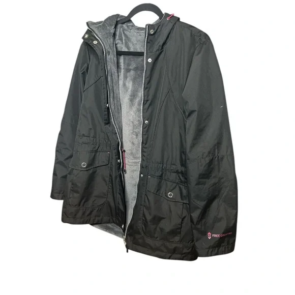 Free Country Black Waterproof Lined Jacket with Pink Logo - Picture 2 of 8